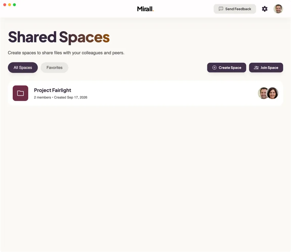 Mirall app with the Send Feedback button highlighted